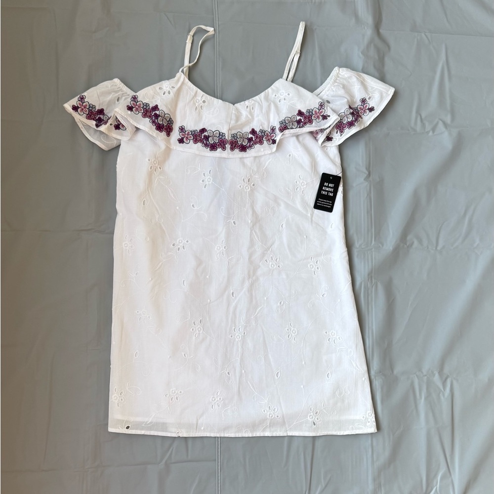 Express White Mini Dress with Purple Floral Accents
